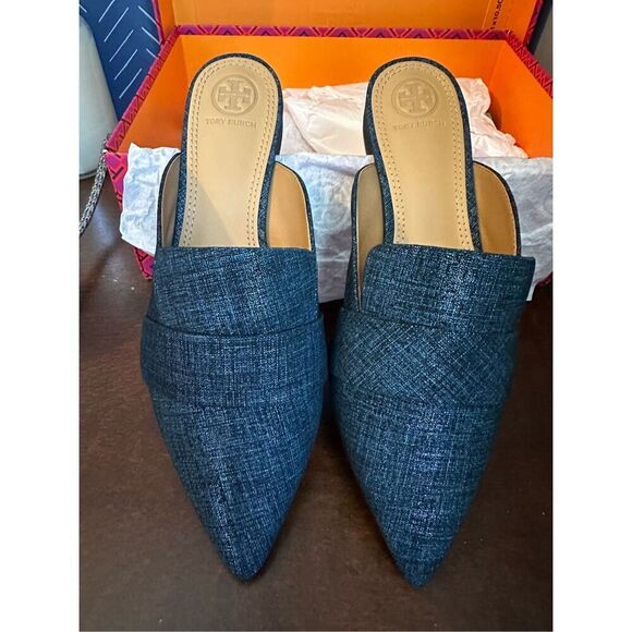 NEW TORY BURCH ROSALIND 20MM MULE PRINTED SUEDE - Blue - Picture 7 of 12